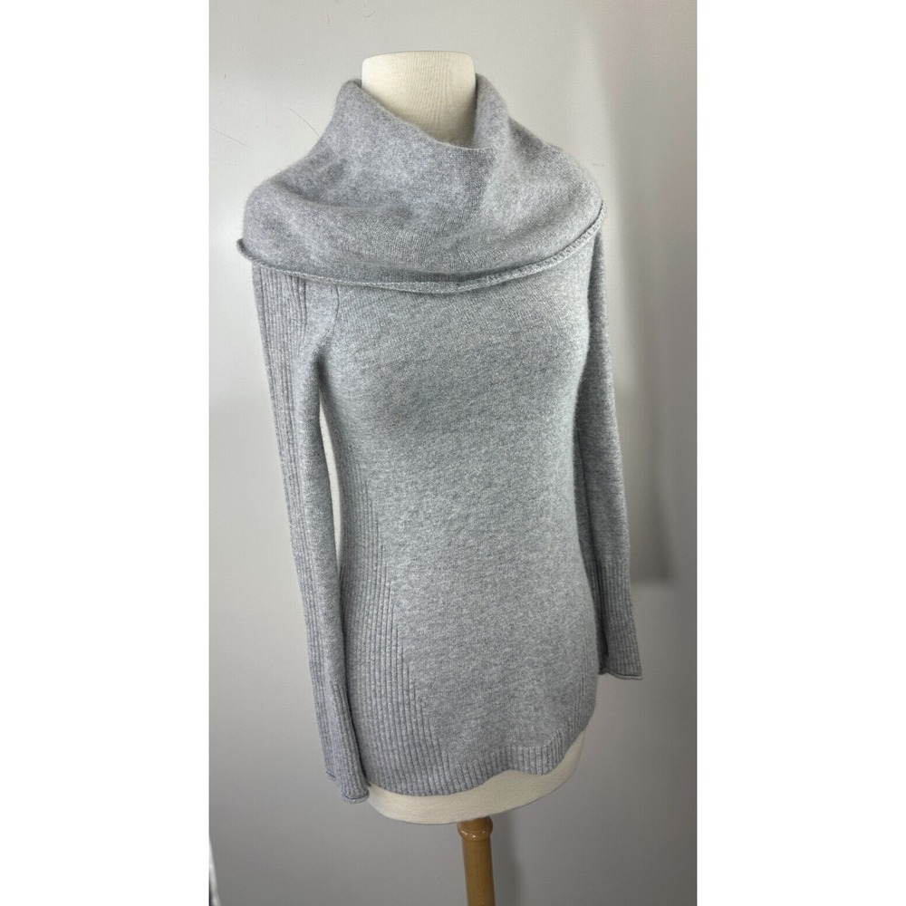 Athleta 100% Cashmere Cascade Sweater Cowl Neck Light Grey Heather Long Size XXS - Picture 13 of 13